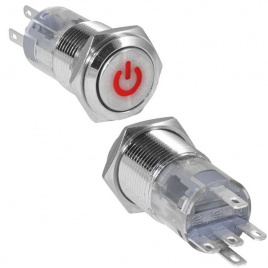 Кнопка антивандальная RUICHI LAS2GQF-11DT/R/N, ON-(ON), рабочая температура -25…+55 °C, никелированная латунь