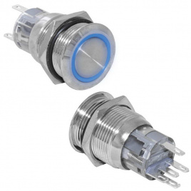Кнопка антивандальная RUICHI LAS1-AGQ-11E/B/N, ON-(ON), рабочая температура -25…+55 °C, никелированная латунь