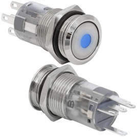 Кнопка антивандальная с подсветкой RUICHI LAS2-GQF-11ZD/B on-on, М16, IP65,   никелированная латунь
