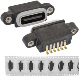 Разъём USBA-6F C IPX8-001, 6 контактов, 1.5 А, 30 В, корпус пластиковый черный с проушинами под винты