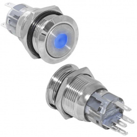 Кнопка антивандальная RUICHI LAS1-AGQ-11ZD/B/N, ON-ON, рабочая температура -25…+55 °C, никелированная латунь