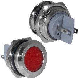 Индикатор антивандальный RUICHI GQ22PF-R, цвет красный, точечный излучатель, 12-24 В, 15 мА, гибкие выводы, никелированная латунь