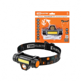 Фонарь TDM "Налобный 13" 1 CREE+COB LED аккум., SQ0350-0070