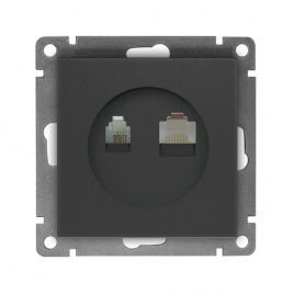 Розетка "АФИНА" (А0052-Gr) компьютерная + телефонная RJ45 RJ12 графит с/у (без рамки) УНИВЕРСАЛ