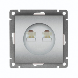 Розетка "АФИНА" (A1086-S) компьютерная двухместная RJ45 серебро с/у (без рамки) УНИВЕРСАЛ