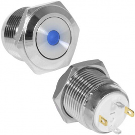 Кнопка антивандальная RUICHI GQ16F-10D/J/B/N, OFF-(ON), рабочая температура -25…+55 °C, никелированная латунь