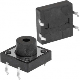 Тактовая кнопка RUICHI KAN1211-0751B, 12x12x7 мм, , OFF-(ON), 50 мА, 12 В, 100 мОм, толкатель с отверстием