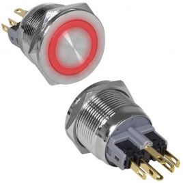 Кнопка антивандальная RUICHI GQ22PF-11ZE/R/N, ON-OFF+OFF-ON, рабочая температура -25…+55 °C, никелированная латунь