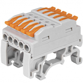 Зажим-клемма RUICHI СМК 222-425D, 5 контактов, 24 А, 250 В, на DIN-рейку, корпус PA66