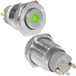 Кнопка антивандальная RUICHI GQ16PH-10ZD/J/G/N, OFF-ON, рабочая температура -25…+55 °C, никелированная латунь
