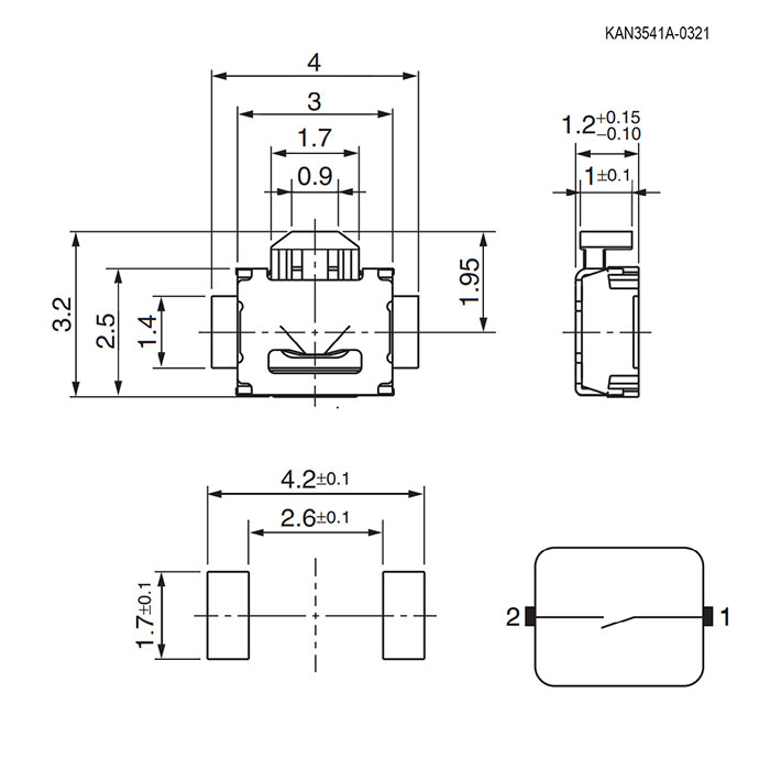 Тактовая кнопка RUICHI KAN3541A-0321B, 4x3.2x1.2 мм фото 2