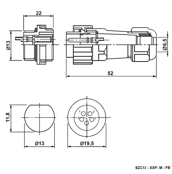 Разъём герметичный SZC13 7P-M-FB, 7 контактов фото 2