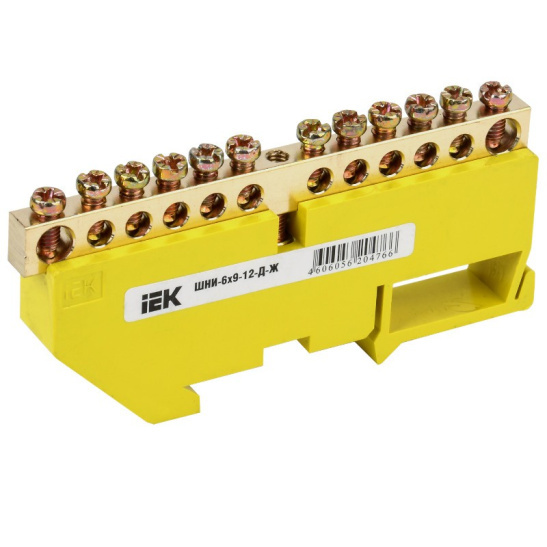 Шина PE "земля" на DIN-изол ШНИ-6х9-12-Д-Ж IEK (YNN10-69-12D-K05) фото 1