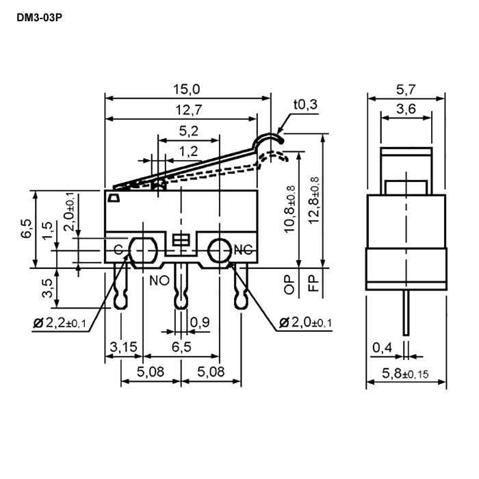 Микропереключатель RUICHI DM3-03P, 1А, 125В фото 2