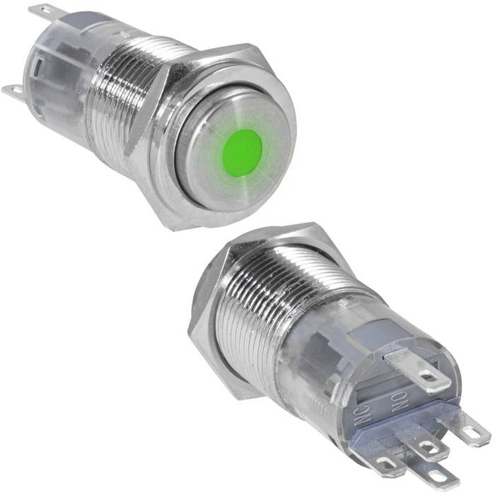 Кнопка антивандальная RUICHI LAS2GQPH-11ZD/G/N, ON-ON, рабочая температура -25…+55 °C, никелированная латунь фото 1