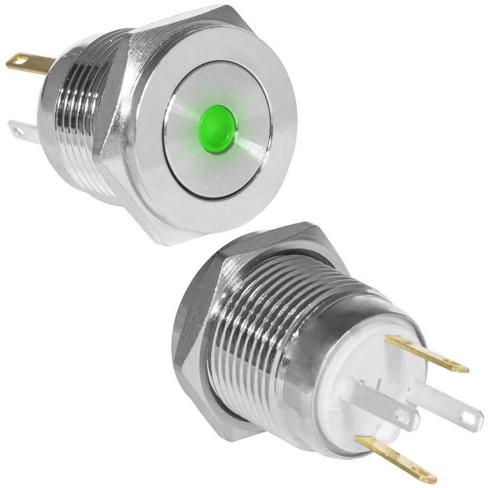 Кнопка антивандальная RUICHI GQ16PF-10D/JL/G/N, OFF-(ON), рабочая температура -25…+55 °C, никелированная латунь фото 1