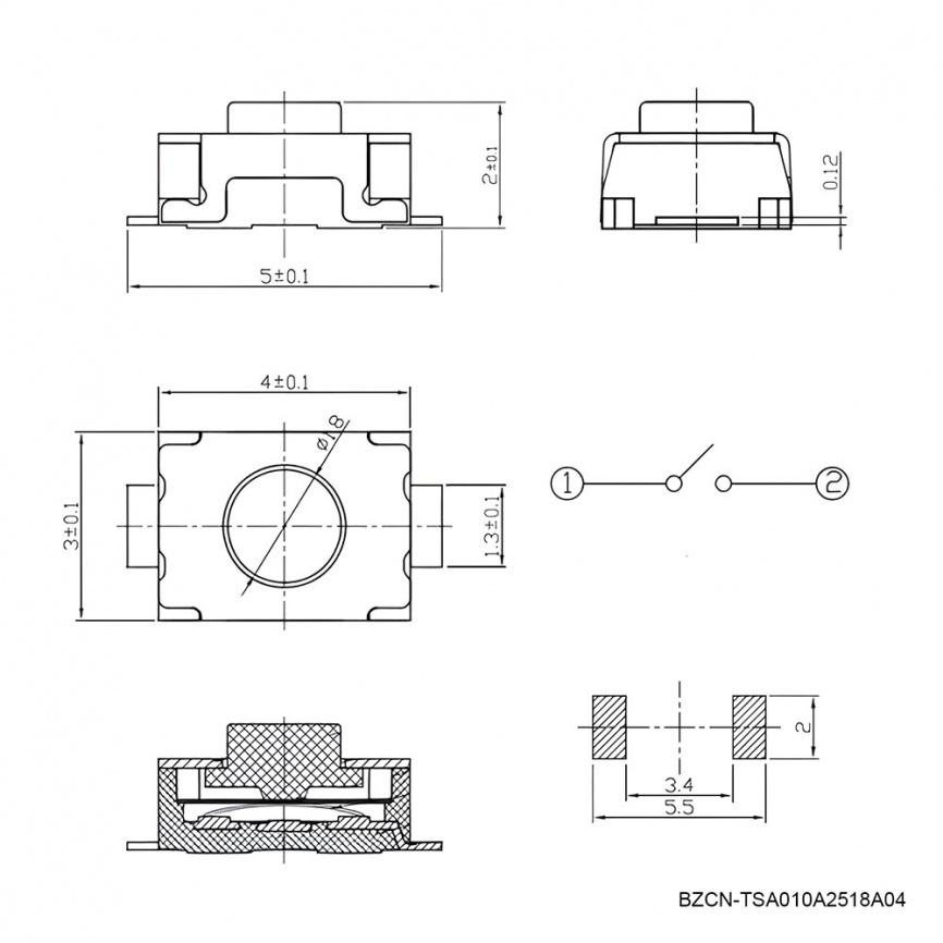 Тактовые кнопки BZCN-TSA010A2518A04 NPL фото 2