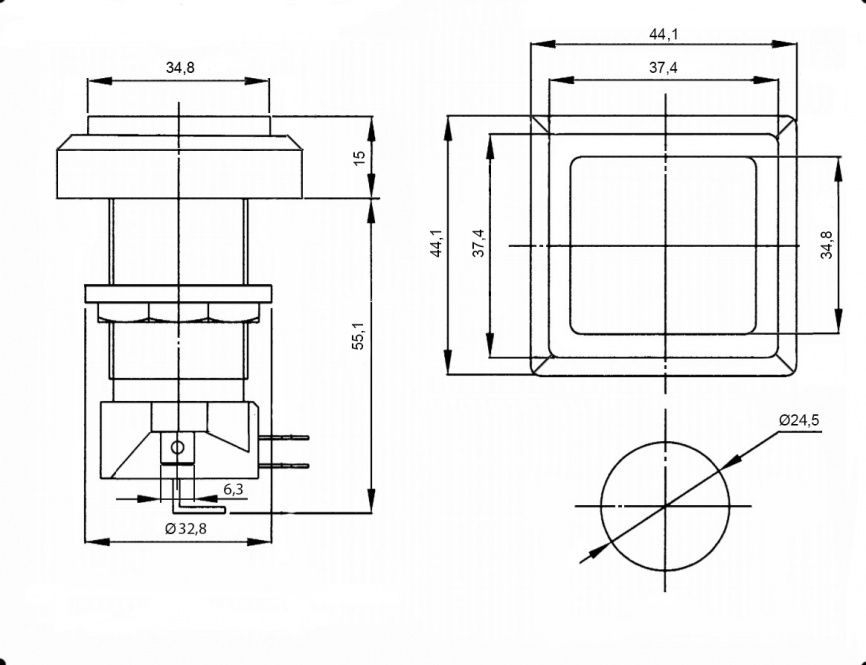 Кнопка GMSI квадратная RUICHI 2B-S с LED подсветкой 12 В, 5 А, 30 мОм, 250 В, NO(NC)+NC(NO), белая фото 2