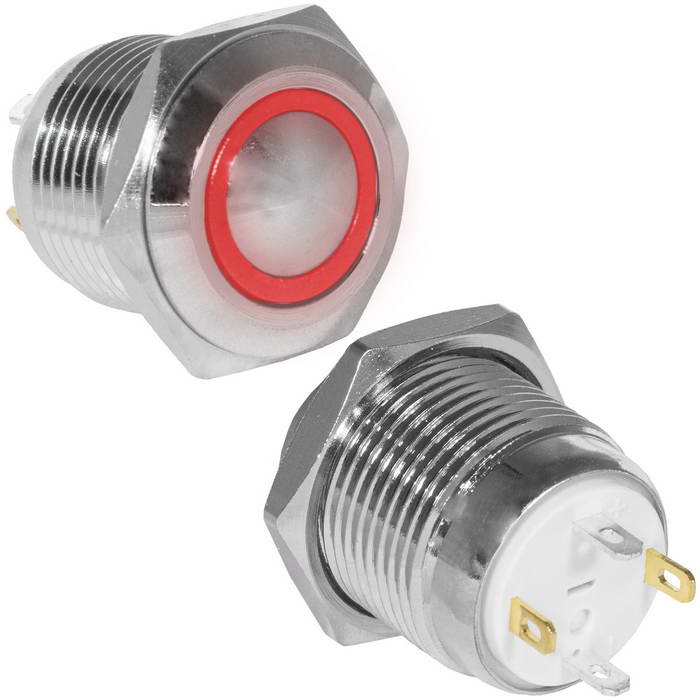 Кнопка антивандальная RUICHI GQ16B-10E/J/R/N, OFF-(ON), рабочая температура -25…+55 °C, никелированная латунь фото 1