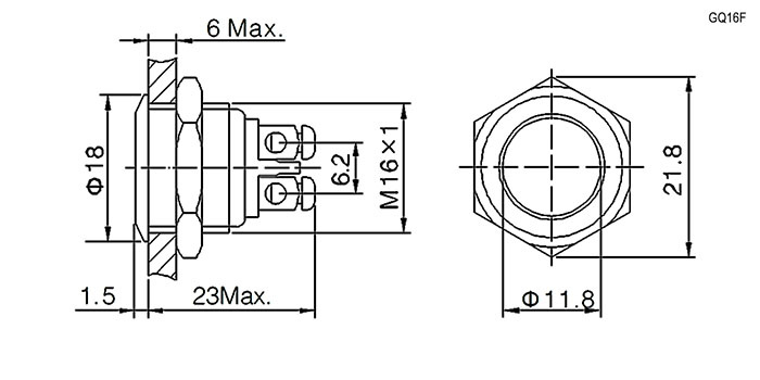 Кнопка антивандальная RUICHI GQ16F-10/N, OFF-(ON), рабочая температура -25…+55 °C, никелированная латунь фото 2