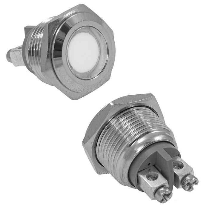 Индикатор антивандальный RUICHI GQ16F-W, белый, M16, IP65, никелированная латунь фото 1