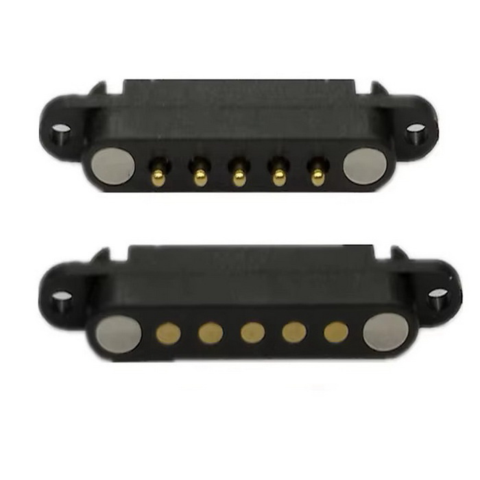 Разъем подпружененные магнитный Ruichi Pogo 5pin 02 MF, комплект male-female, шаг  2.54мм, с фланцами фото 1