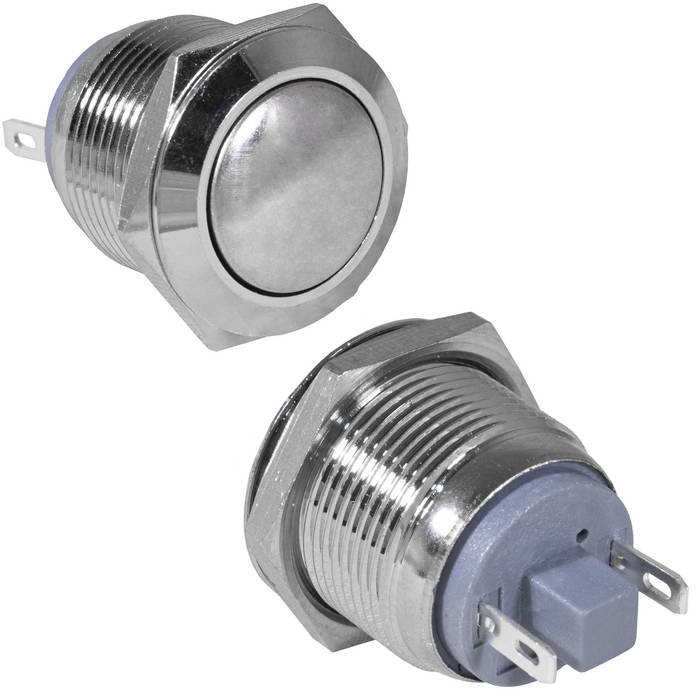 Кнопка антивандальная RUICHI GQ19B-10/J/N, OFF-(ON), рабочая температура -25…+55 °C, никелированная латунь фото 1