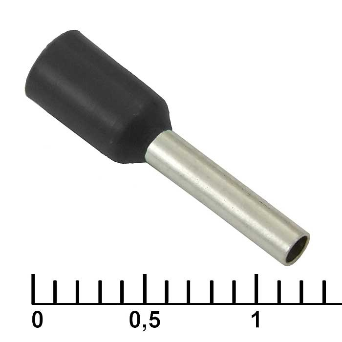Наконечник на кабель втулочный (трубчатый) изолированный RUICHI DN01008, 18 AWG, 1 мм2, длина 14 мм, контакт луженая медь, изолятор винил/нейлон, цвет черный фото 1