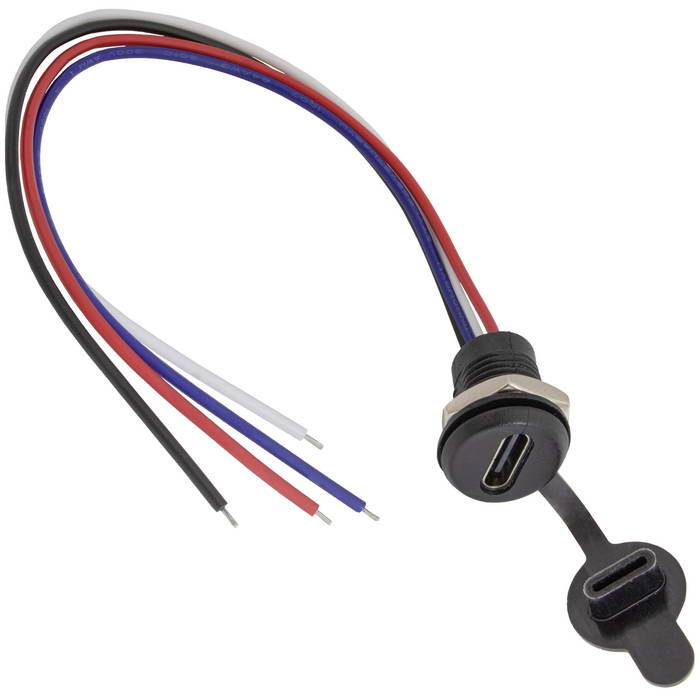 Разъём TYPE-C-4Pin, длина кабеля 155 мм, 5 контактов с клеммной колодкой, 5 А, 5 В, корпус пластиковый черный фото 1
