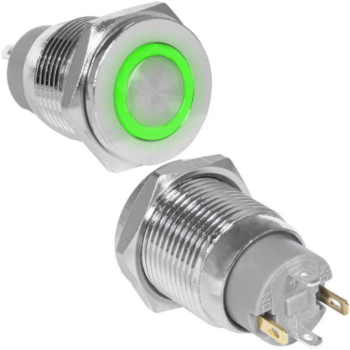 Кнопка антивандальная RUICHI GQ16PF-10ZE/J/G/N, OFF-ON, рабочая температура -25…+55 °C, никелированная латунь фото 1