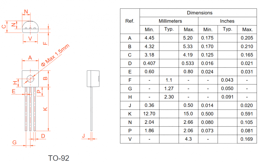MCR100-6G Weida тиристор, 600 В, 0.8 А, TO-92 фото 2