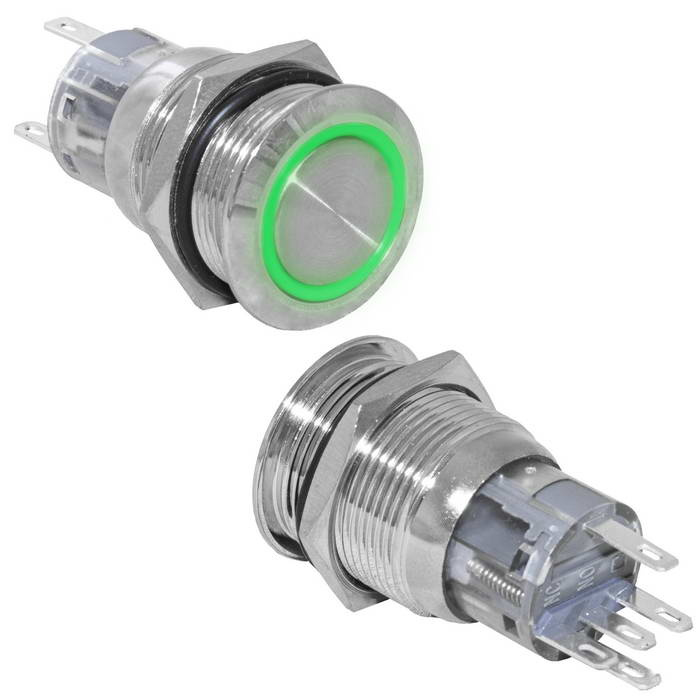 Кнопка антивандальная RUICHI LAS1-AGQ-11ZE/G/N, ON-ON, рабочая температура -25…+55 °C, никелированная латунь фото 1
