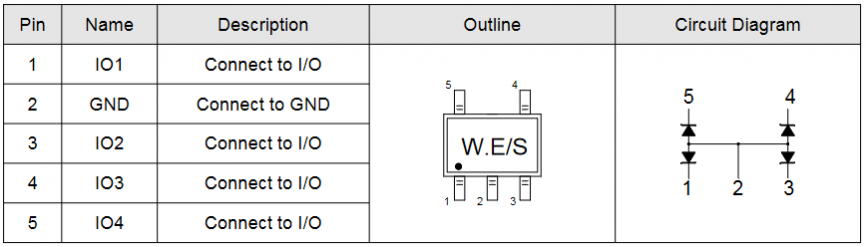 ESDA6V1W5 Elecsuper защитная диодная сборка 5 В, 8 А, 150 Вт, SOT-323-5 фото 2
