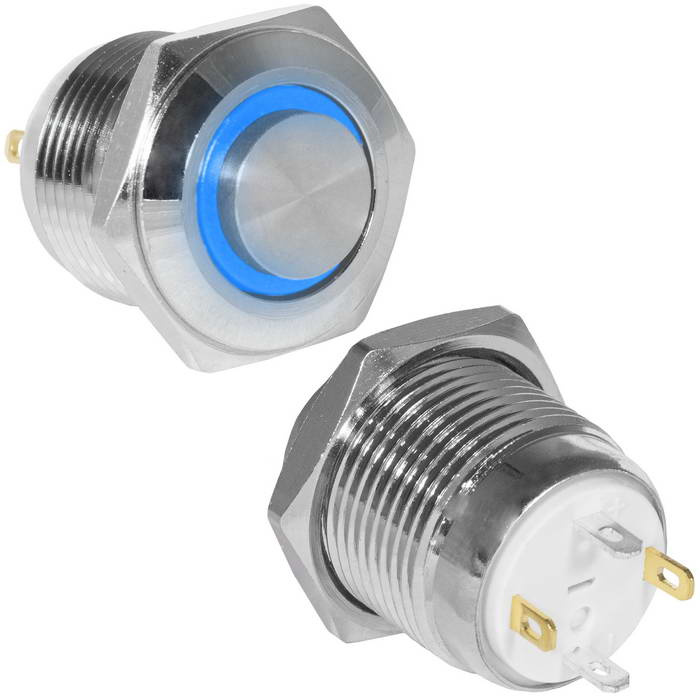 Кнопка антивандальная RUICHI GQ16H-10E/J/B/N, OFF-(ON), рабочая температура -25…+55 °C,       никелированная латунь фото 1