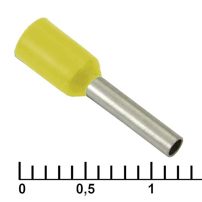 Наконечник на кабель втулочный (трубчатый) изолированный RUICHI DN01008, 18 AWG, 1 мм2, длина 14 мм, контакт луженая медь, изолятор винил/нейлон, цвет желтый фото 1