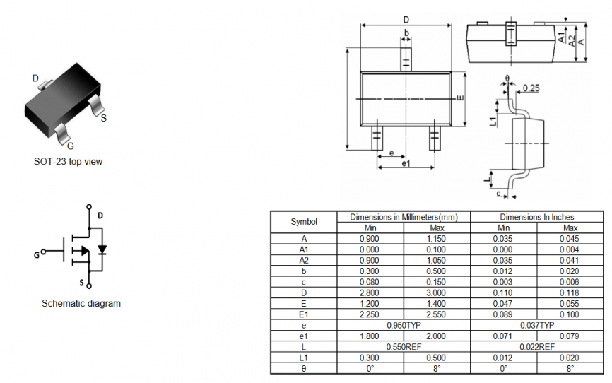 SL40P05Y HXY полевой транзистор (MOSFET), P-канал, -40 В, -4.4 А, 90 мОм, SOT-23 фото 2