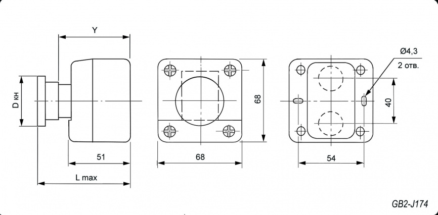 Кнопочный пост RUICHI GB2-J174, NC-NO с возвратно-поворотным толкателем - аварийная остановка электрооборудования, IP40/IP65, 10 А, 68х68 мм, открытой установки, черный/оранжевый, кнопка красная фото 2