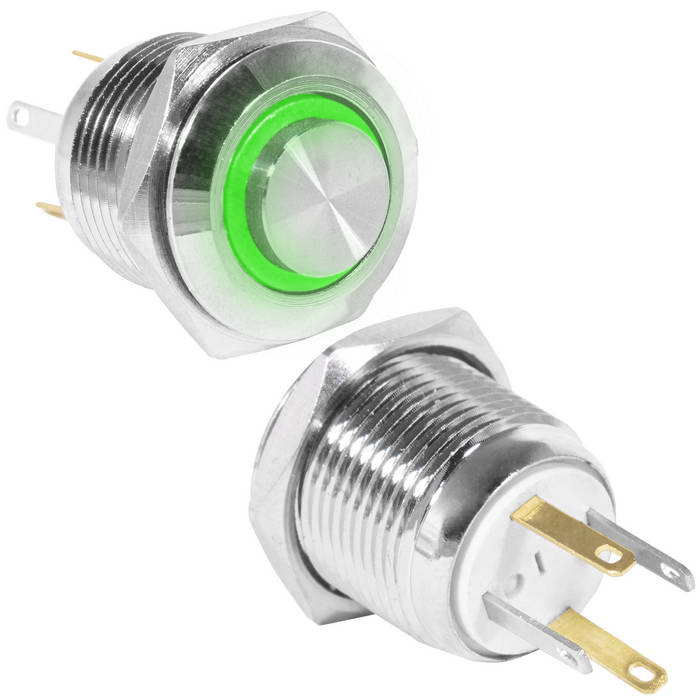 Кнопка антивандальная RUICHI GQ16H-10E/JL/G/N, OFF-(ON), рабочая температура -25…+55 °C, никелированная латунь фото 1