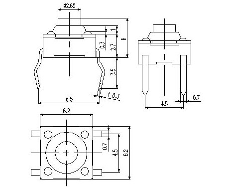 Тактовая кнопка пылевлагозащищенная RUICHI WS6250-100AR, 6.2х6.2х4.3 мм, OFF-ON (4Р), IP 67, 50 мА, 12 В, 50 мОм фото 2
