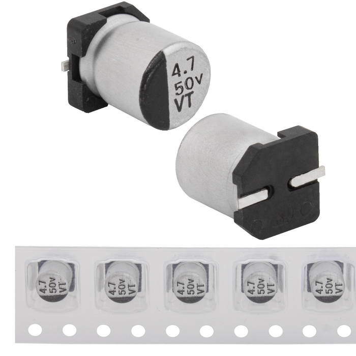 EVT050ADA4R7M0454 JWCO Конденсатор электролитический SMD, 4.7 мкФ, 50 В, 4х5.4 мм, -55…+105 °C, наработка 2000 часов фото 1