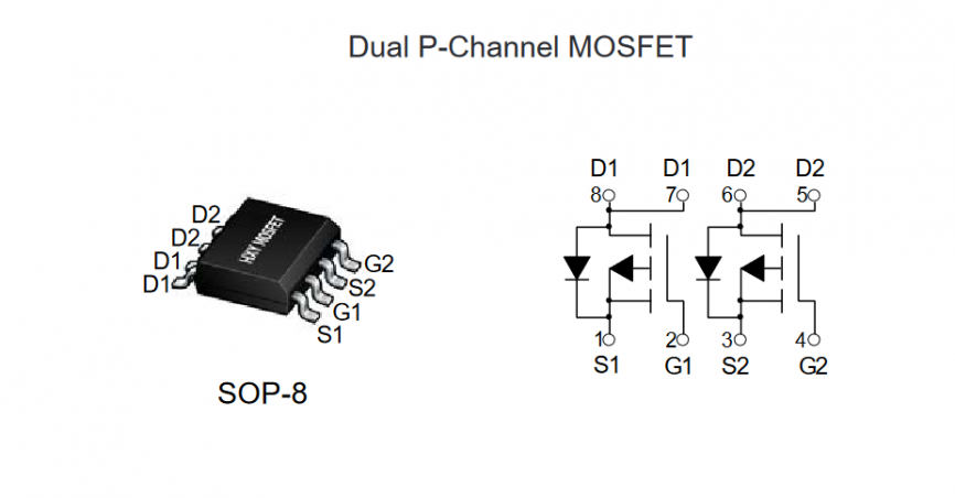 IRF7104TRPBF HXY полевой транзистор (MOSFET), 2P-канал, -20 В, -4 А, 95 мОм, 10.6 нКл, SOP-8 фото 2
