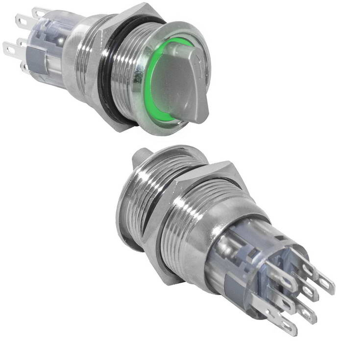 Кнопка антивандальная RUICHI LAS2-AGQ-11X/31/G/N, ON-ON, рабочая температура -25…+55  °C, никелированная латунь фото 1