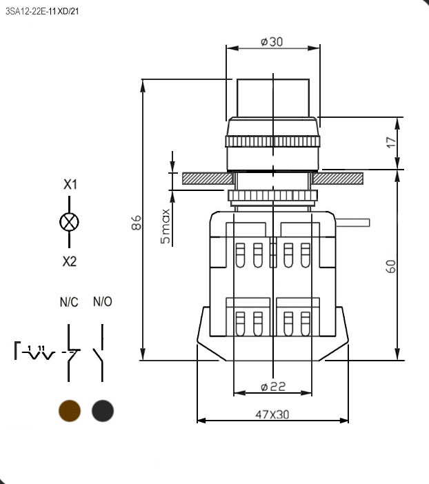 Переключатель поворотный RUICHI 3SA12-22E-11XD/21, 2 положения NO+NC, IP40, 10 А, 600 В, установочное отверстие 22 мм, винтовой зажим (4S)+ (2S) подсветка, короткая ручка зеленая с подсветкой фото 2