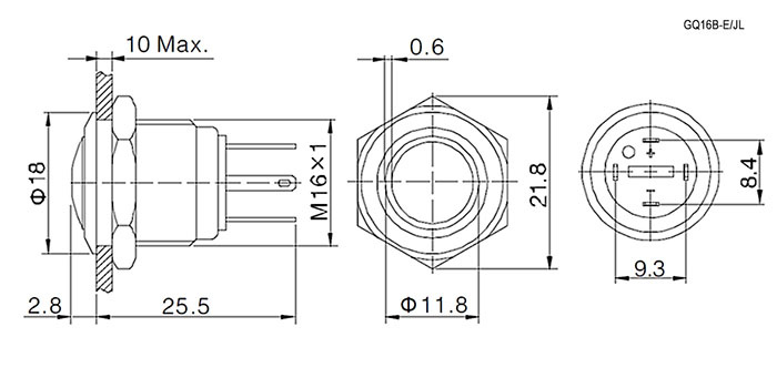 Кнопка антивандальная RUICHI GQ16B-10E/JL/B/N, OFF-(ON), рабочая температура -25…+55 °C, никелированная латунь фото 2
