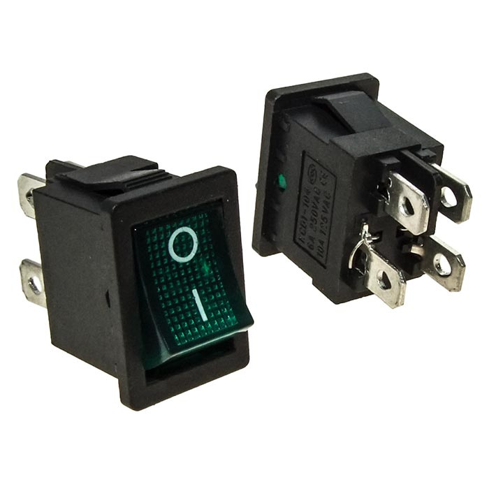 Клавишный переключатель RUICHI KCD1-201N-4-C3 G/4P, ON-OFF фото 1