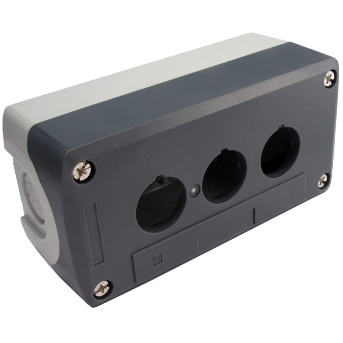 Кнопочный пост RUICHI GB5-D03, 3-х местный, IP40/IP65, 67х132х65 мм, открытой установки,  серый/черный фото 1
