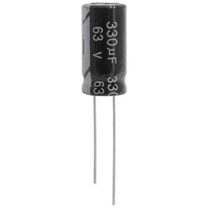 KM331M1JBKJ1020VBK JWCO Конденсатор электролитический радиальный, 330 мкФ, 63 В, 10х20   мм, -40…+105 °C, наработка 2000 часов фото 1