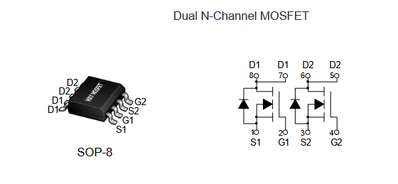 9926A HXY сборка полевых транзисторов (MOSFET), N+N канал, 20 В, 6 А, 25 мОм, SOP-8 фото 2