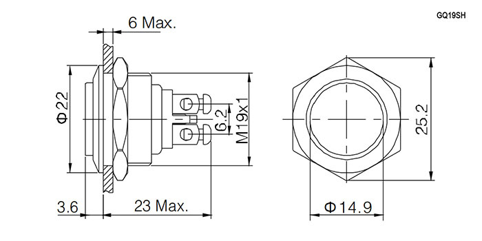 Кнопка антивандальная RUICHI GQ19SH-10Z/N, OFF-ON, рабочая температура -25…+55 °C, никелированная латунь фото 2