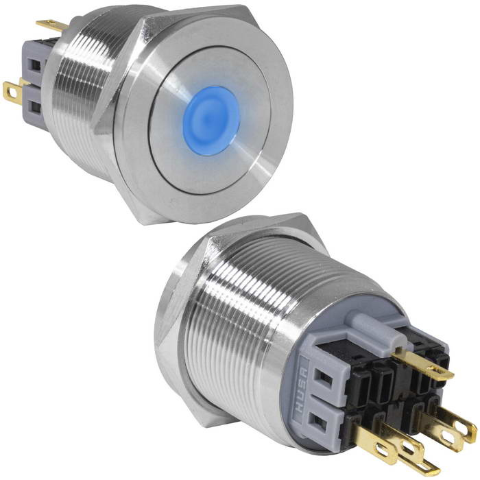 Кнопка антивандальная RUICHI GQ25PF-11ZD/B/N, ON-OFF+OFF-ON, рабочая температура -25…+55 °C, никелированная латунь фото 1
